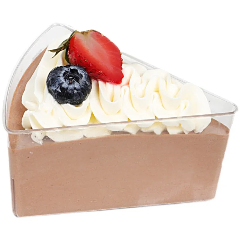 High Quality Arc Triangle Mini Dessert Cups for Cake Custom Mousse Pudding Tiramisu Cups Clear Plastic Piece Cake Box
