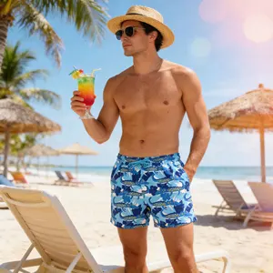 High Quality Summer Casual Drawstring Beachwear Custom Animal Pattern Board Shorts Breathable Waterproof Men's Swimming Trunks