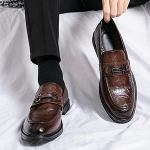 Pointed Toe Casual Loafers Comfortable Leisure Working Men Pu Leather Dress Shoes Chaussure De Ville Pour Homme En Cuir