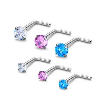 Wholesale G23 ASTM F136 Titanium Nose Stud Nostril Piercing CZ L shape Earrings nasal ring body Piercings Jewelry