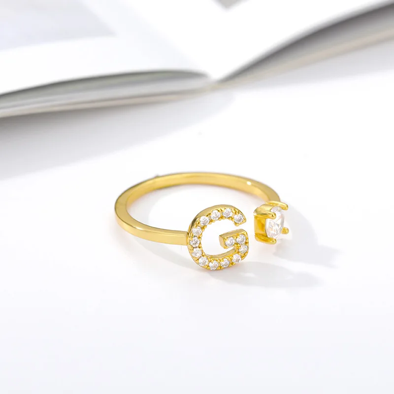 RSM005 Adjustable Stainless Steel Finger Ring with Gold Plated Oval Cut Diamond Initial Initial 'A' Ring
