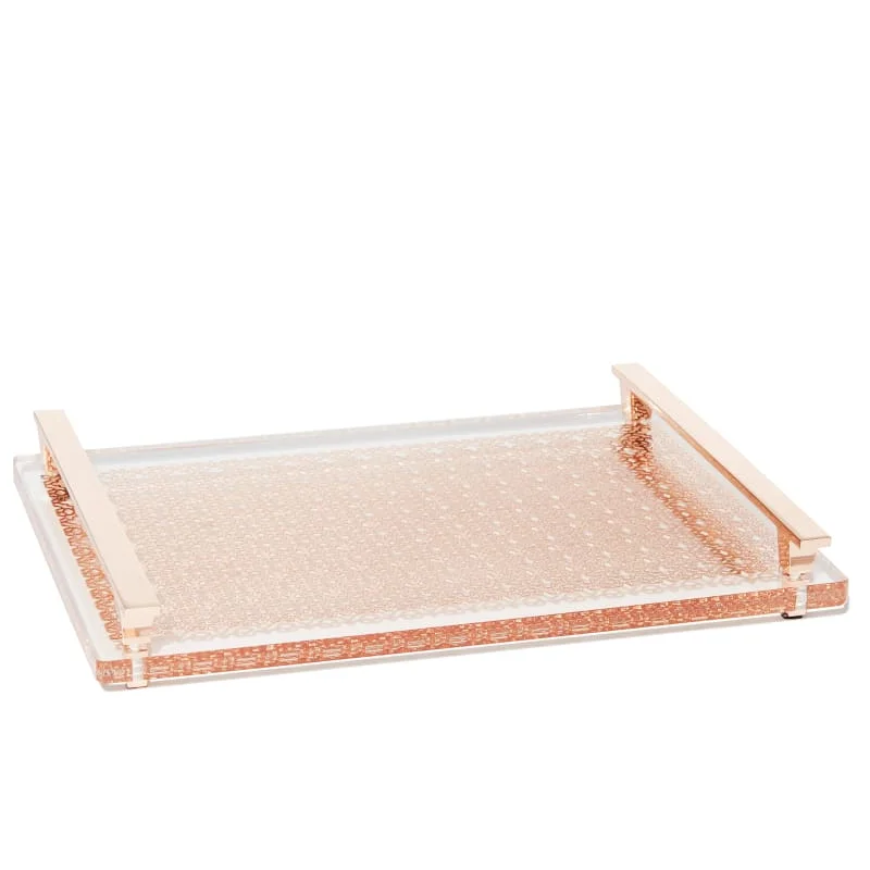 Акриловый сервировочный поднос высококлассный филигранный из плексигласа яркой латуни с металлическими ручками настольный лоток для кофейных закусок люцита