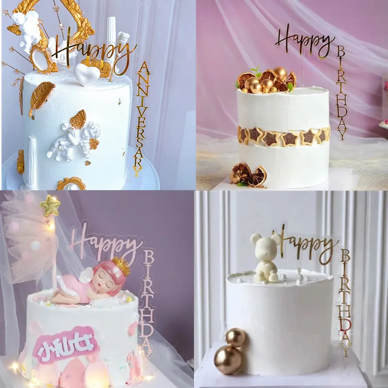 angle droit acrylique anniversaire gâteau insérer joyeux
