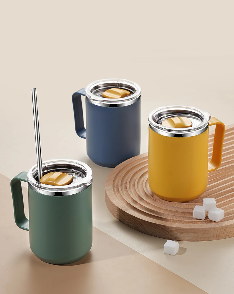 Double Wall Insulated Stainless Steel Tumbler Mug with Handle and Lid ...