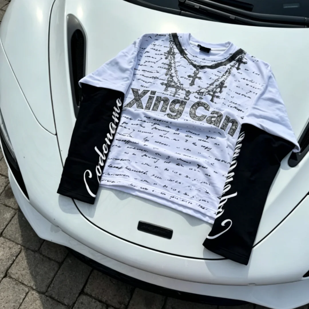 Brugerdefineret tøjproducent: DTG-digital print langærmet t-shirt med dobbeltlag, gadestil, drop-shoulder-design i tungt vævet udgave