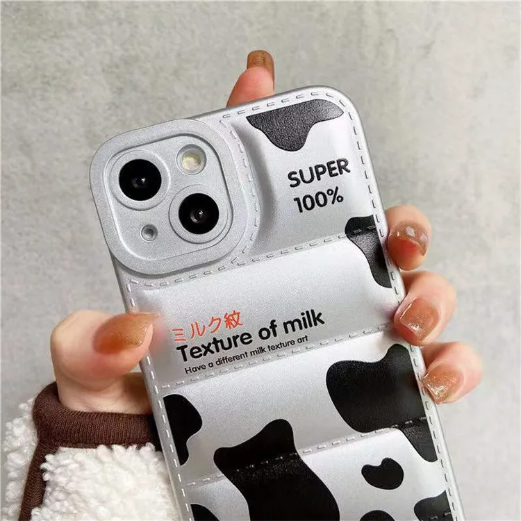 Puffer Phone Case for iPhone X/XS Square Edge with Trendy Cute Lovely White  Heart - The North Puffy Down Jacket Face Shockproof Camera - Elegant 