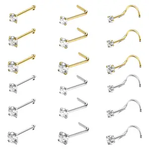 Gold Plated L-Shaped Stainless Steel Nose Ring Sexy Body Jewelry Women Men Wedding Fashion Piercing Body Jewelry