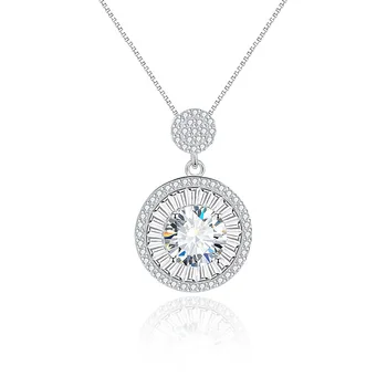 Women S925 Sterling Silver 2 Carat Diamond Pendant Zircon Necklace with Box Chain