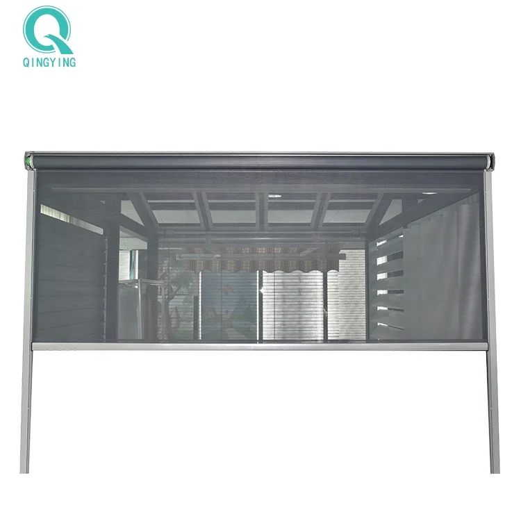 QINGYING Customized Motorized Windproof Zip Track Roller Blinds for Outdoor Patio
