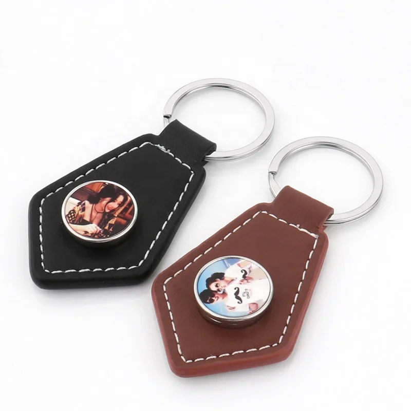 Snap Button Leather Custom Picture Keychains Sublimation Leather Keychain