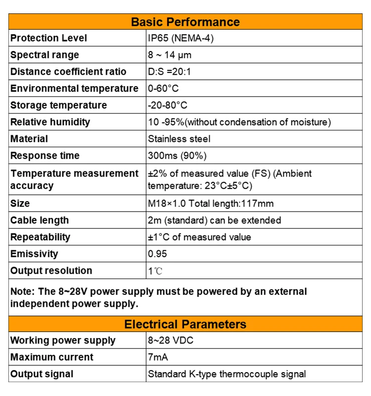 JSD-CL30120AR 300~1200℃ Measuring Aluminum Industrial Temperature Sensing Probe Infrared Temperature Sensor factory