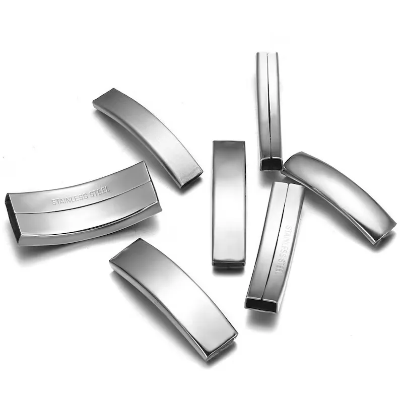 Stainless Steel Mirror Finish Slider Patterned Tube Beads Slide Charm for Silicon Bracelets Jewelry Making Accessories