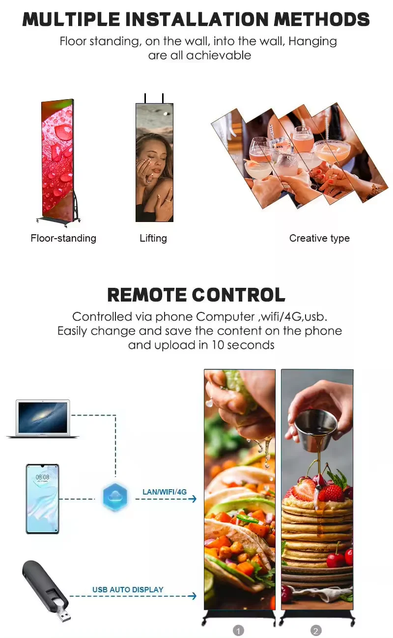 P2 High-Resolution Portable Indoor LED Display WIFI & USB Controlled Standing Poster Screen Panel supplier