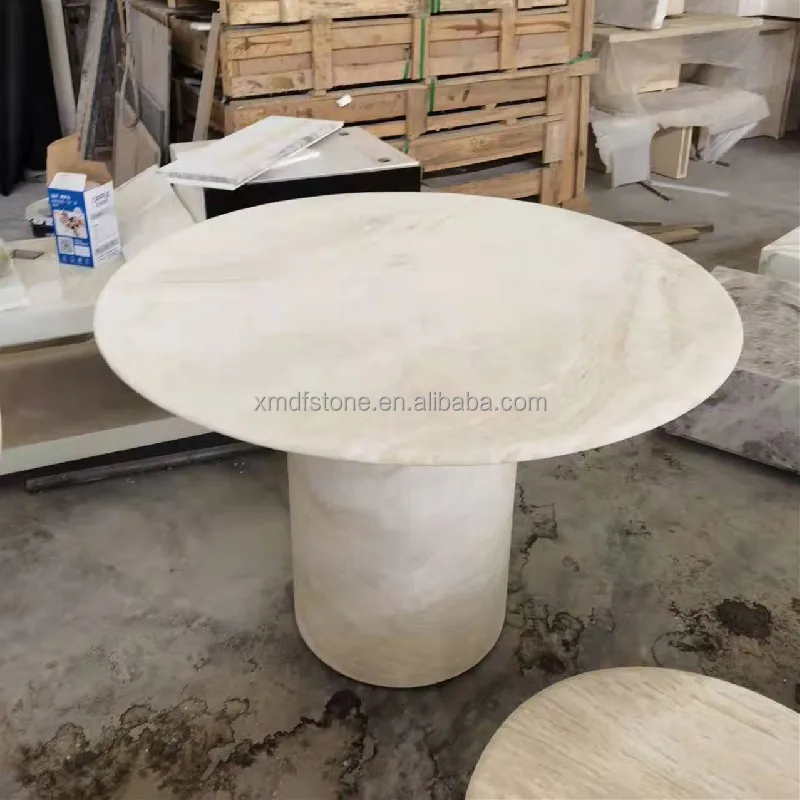 Modern Italian Natural Stone Travertine Dining Table Round Marble Table