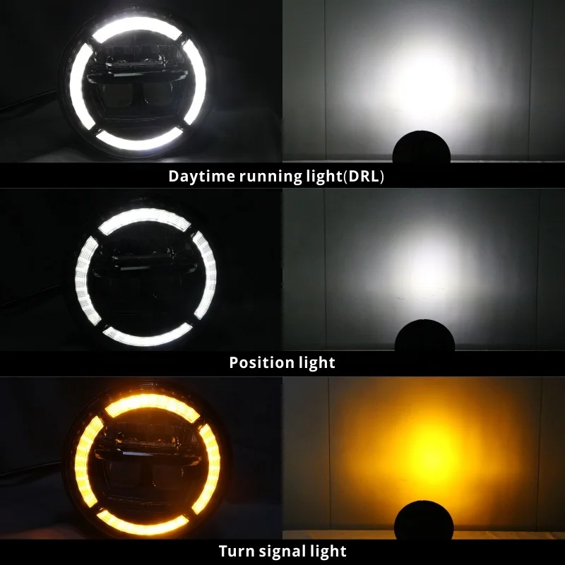 7 Inch Round High Low Beam Led Headlight Motorcycle White Amber Angle Eyes Drl Turn Singal Led Headlights for Jeep Wrangler