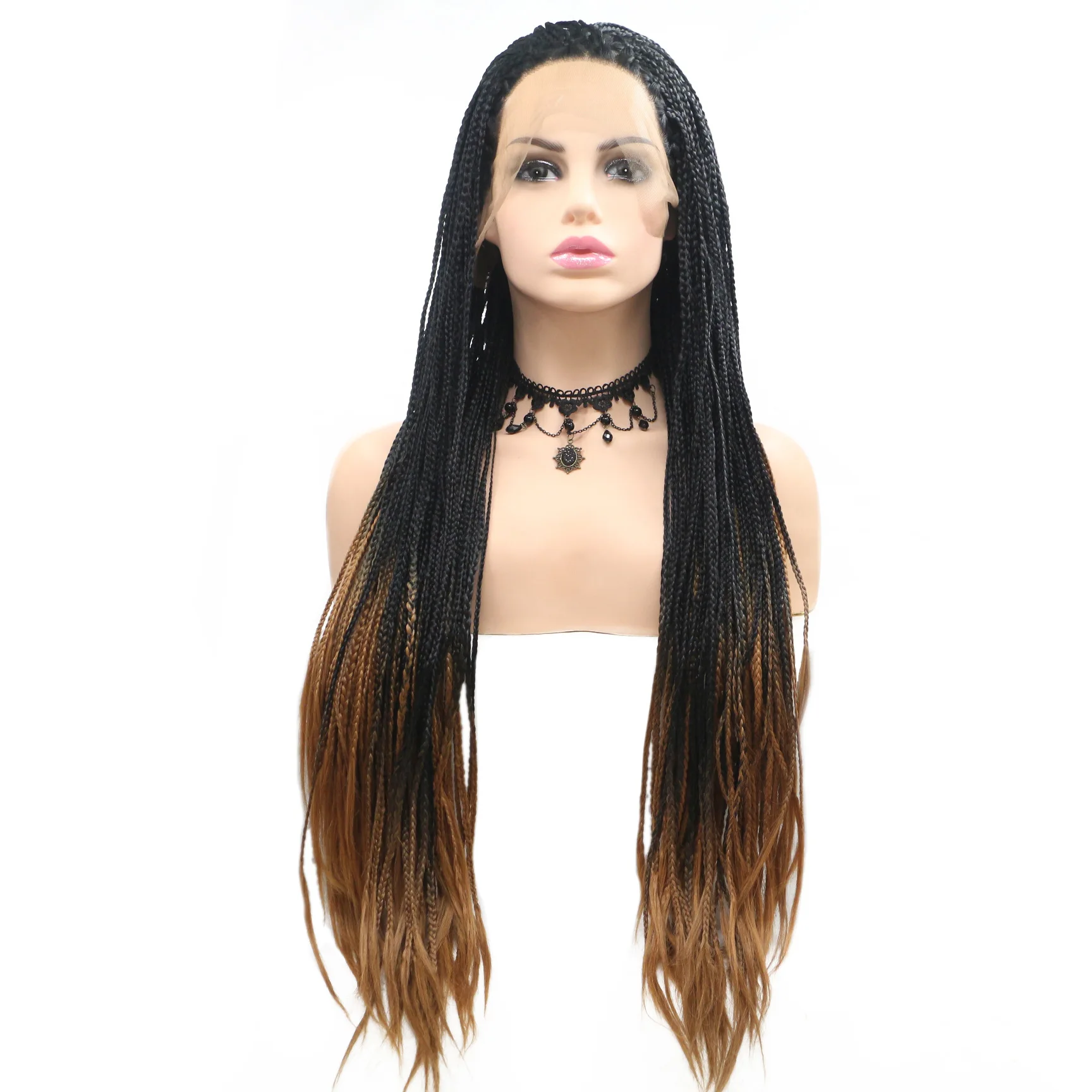 Private Label 24 Inches Box Braids Lace Front Wig Ombre Braids Synthetic Frontal Wig For Black Women Braiding Hair - Buy Pre Stretched Braiding ...