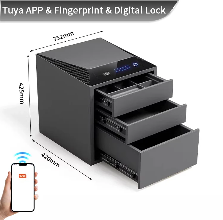 F2-3B CEQSAFE Smart Customized Personal 3 Layers Jewelry Drawer Box Smart Anti-Theft Steel Safe Storage for Home Use