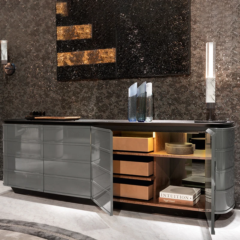 Modern Minimalist High-End Designer Storage Cabinet TV Stand for Villa Living Room With Marble Entrance Postmodern Sideboard