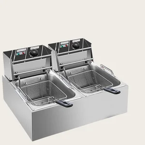 Professional Electric Double-Tank Deep Fryer 10-12L Stainless Steel Classic Square Design for Fried Chicken and French Fries