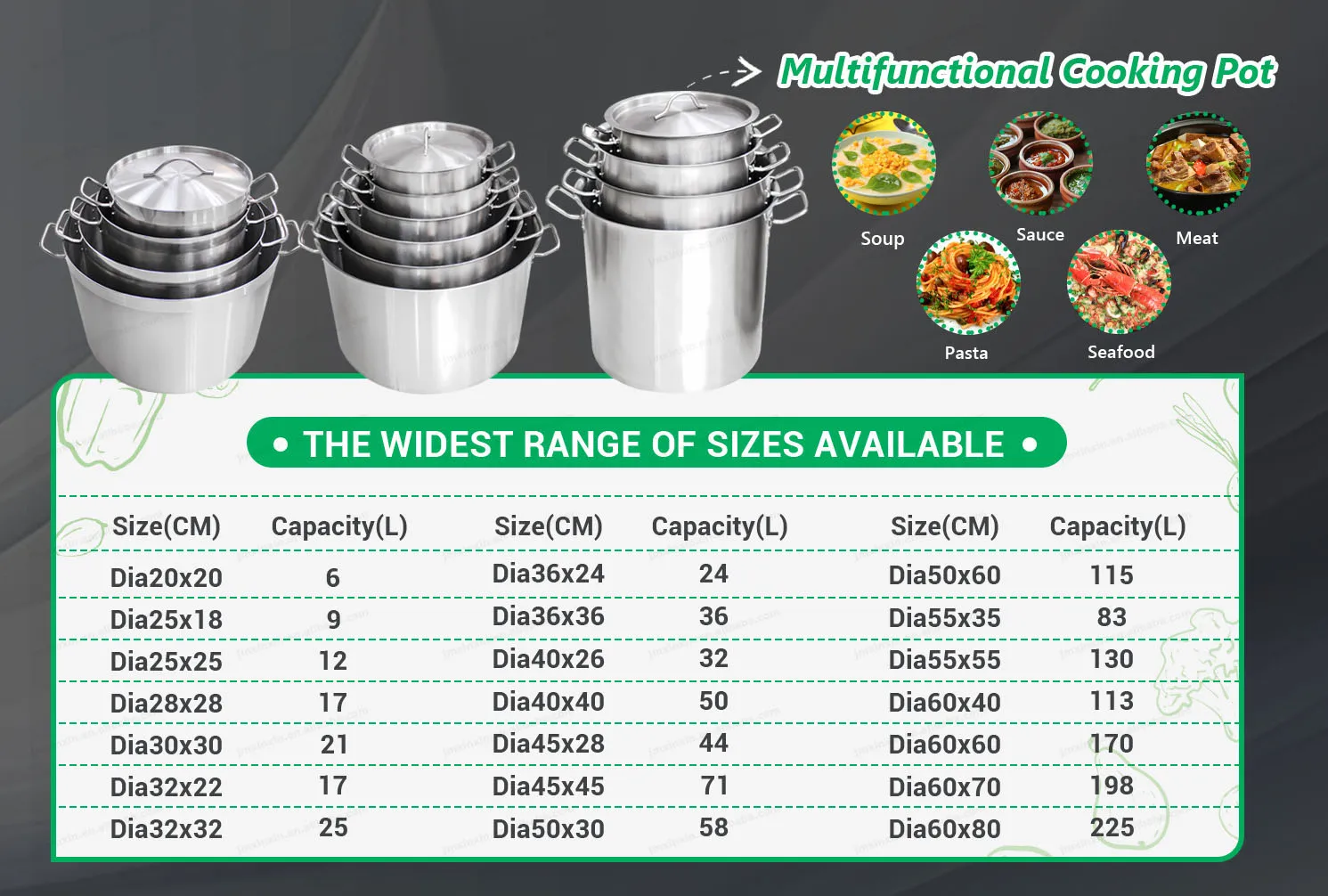 Restaurant Customization Commercial Nonstick Cooking Pots Set of Stainless Steel Pot Convenient Big Cooking Pot Set Stockpot