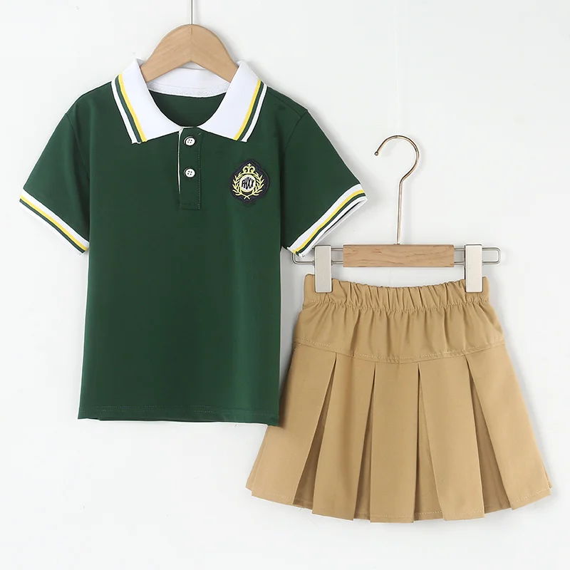 OEM ODM Custom Design Fabric Colour Kindergarten Primary Children Polo Shirt Skirt Boys and Girls Summer School Uniform Dress