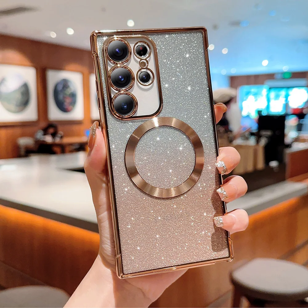 Magnetic Phone Case for Samsung Galaxy S26/S26Plus/S26 Ultra Electroplated Transparent with Gradient Glitter Finish