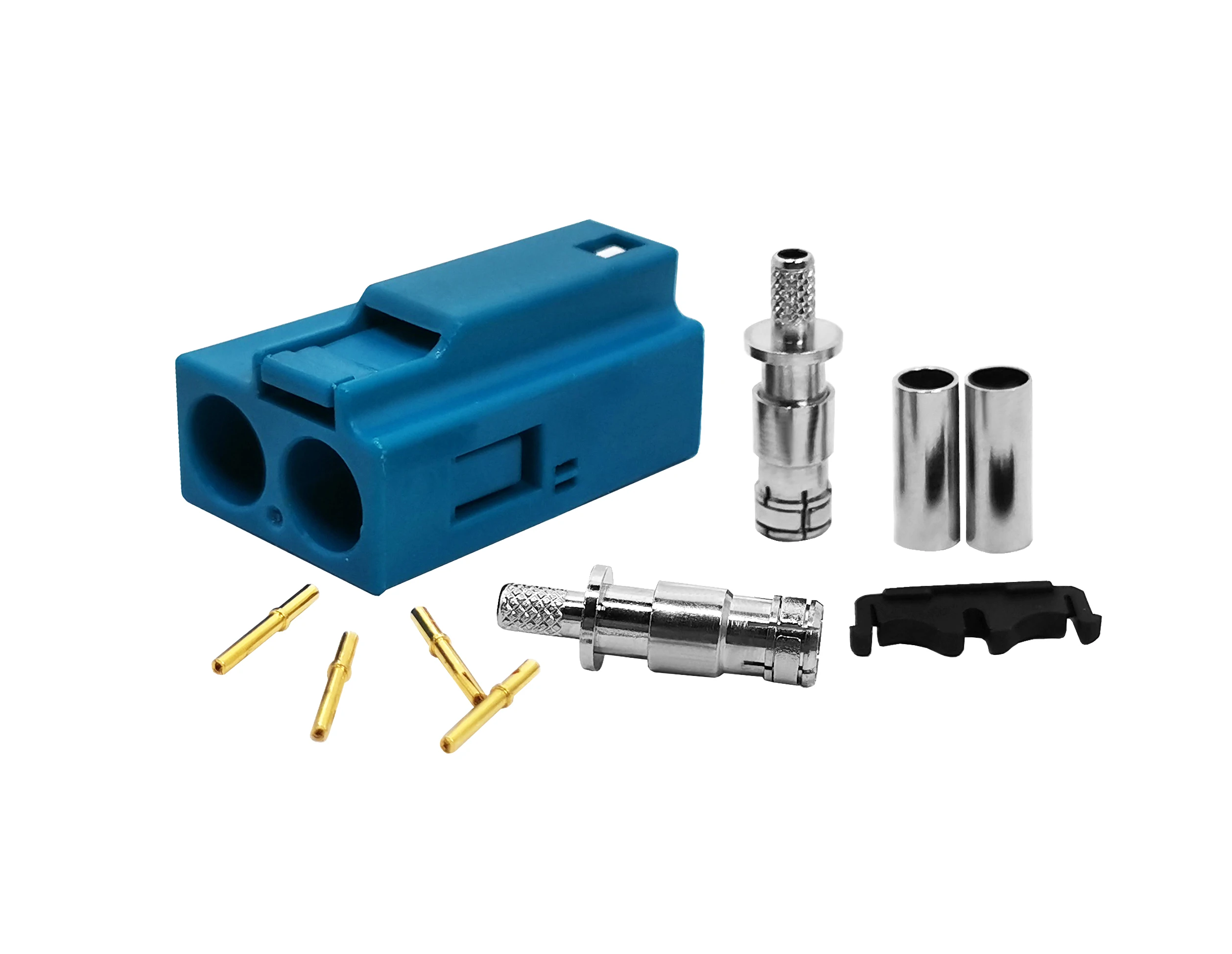 RF Coaxial SMB  male plug  blue Double fakra Crimp Straight Connector for rg316 rg174  Cable Fakra factory