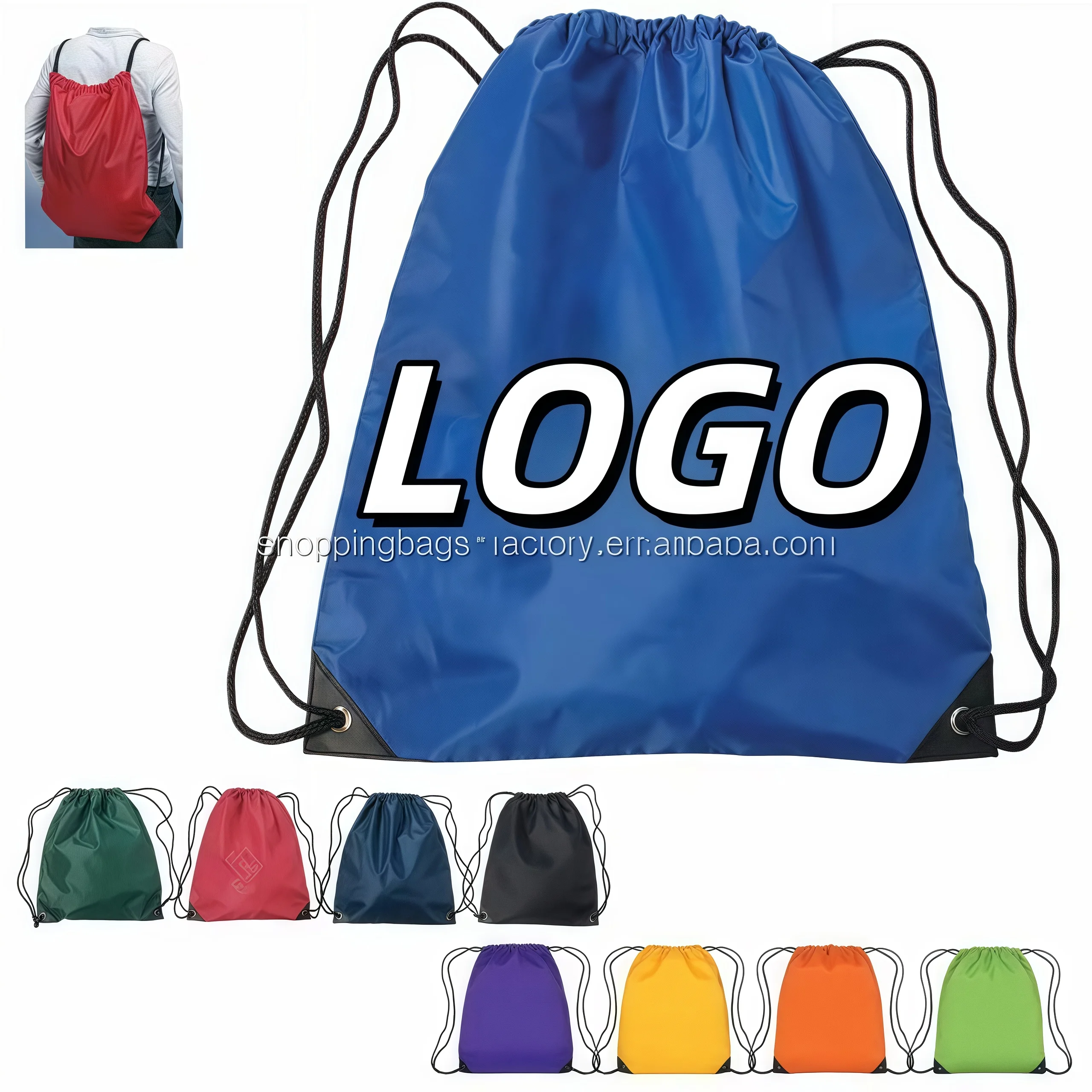 High Quality Polyester Draw String Custom Recycled Sports Backpack Gym Bag Waterproof  Logo Promotional Fitness Drawstring Bags