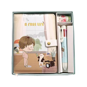 Wholesale Customizable Logo A5 Notebook Pen Office Stationery Set Cute Cartoon Planners Journal for Children's PVC Fabric