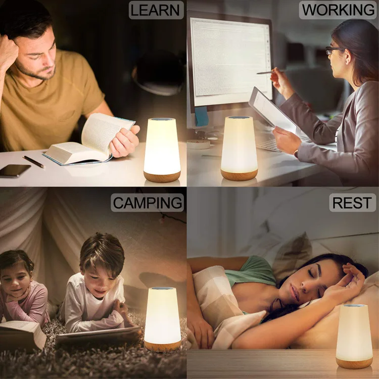 RGB dimmable LED colorful creative wood grain atmosphere light touch pat light rechargeable night light