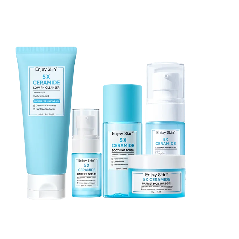 OEM 5X Ceramide Barrier Protect Set Vegan Moisturizer Gel Gentle Cleanser Private Label Factory