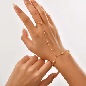 Minimalist Design Gold Plated Stainless Steel Beads Chain Finger Bracelet Finger Bracelet for Girls Women Jewelry
