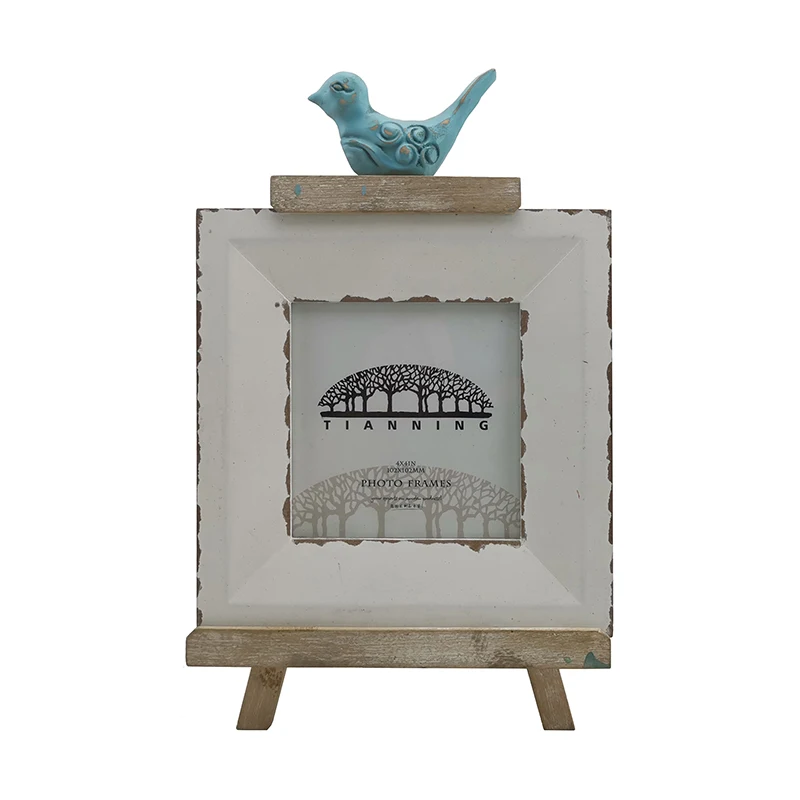 White Washed Rustic MDF Solid Wood Distressed Shabby Picture Frame 4x6 5x7 8x10 Custom Size Bird Accent Photo Framed Easel Frame