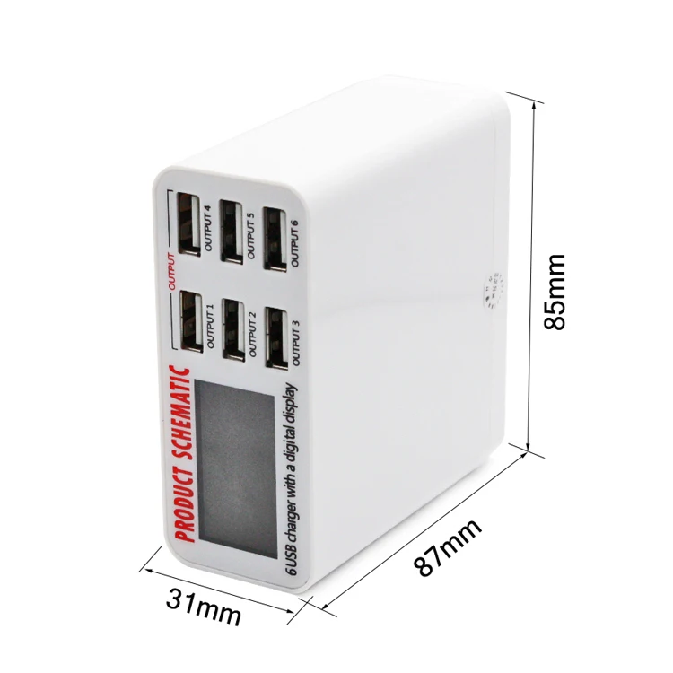 Быстрое зарядное устройство с ЖК-дисплеем и 6 USB-портами