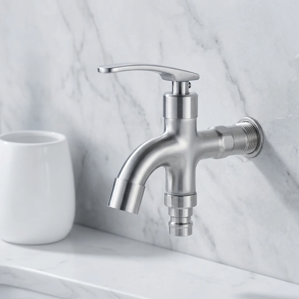 Premium SS304 Stainless Steel Dual Outlet Wall Mounted Washing Machine Faucet Single Handle Multi-Functional Water Tap