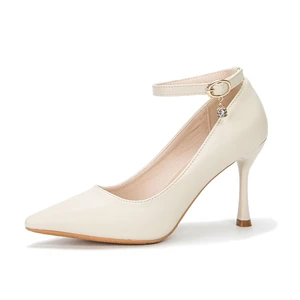 Elegant Ivory Microfiber High Heel Office Pumps with Rhinestone Decoration Comfortable Lining Pointed Toe for Women