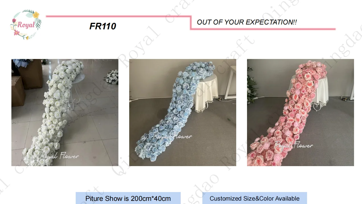 Customized Artificial Silk White Rose Flower Row Table Runner Wedding ...
