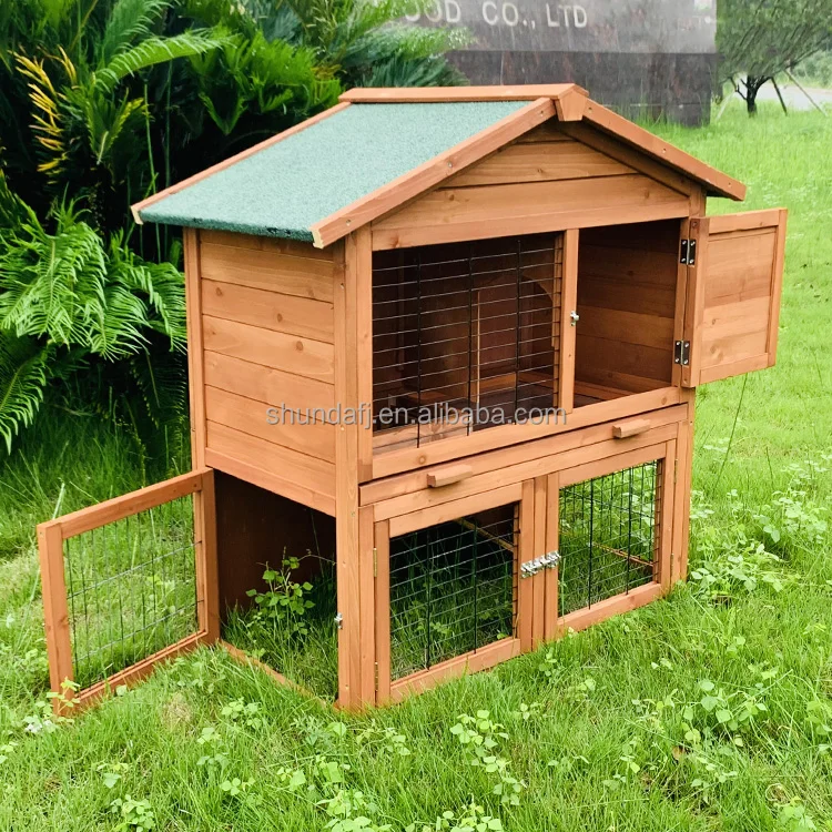 Sdr009 Rabbit Hutch 2 Tier Wooden Rabbit Hutch With Pull Out Tray Buy