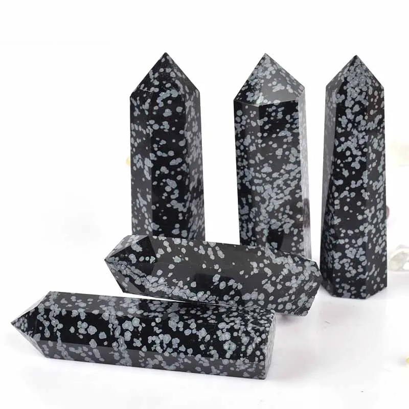 wholesale natural snowflake obsidian quartz crystal wand points