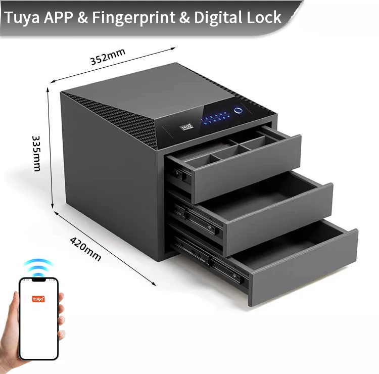 F2-3A CEQSAFE Smart Metal Storage Drawers Leather Fingerprint Password Lock Safe Box Cabinet for Home Jewelry