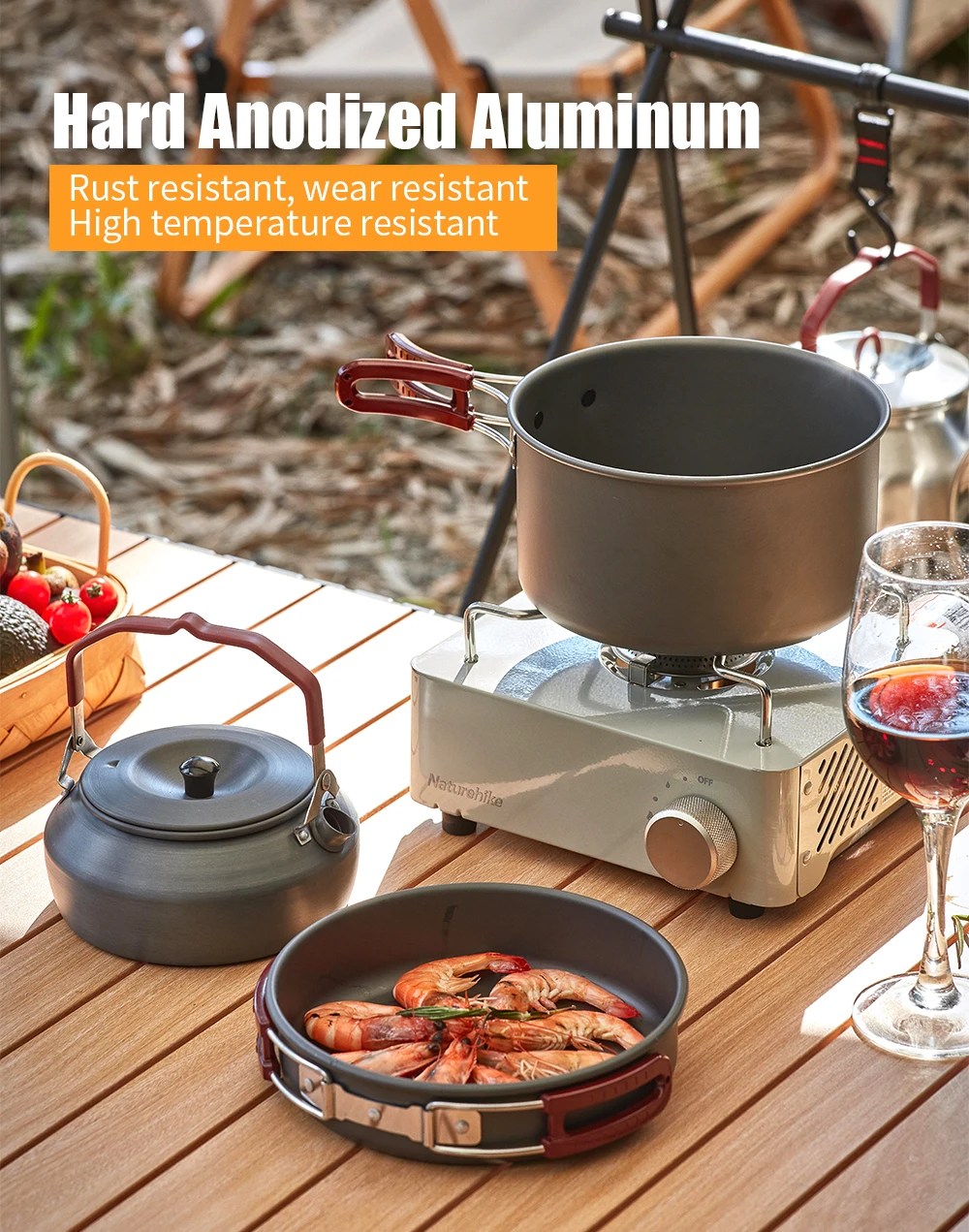 Factory Wholesale Picnic outdoor cooking camping stoves and cookware aluminum camp pot details