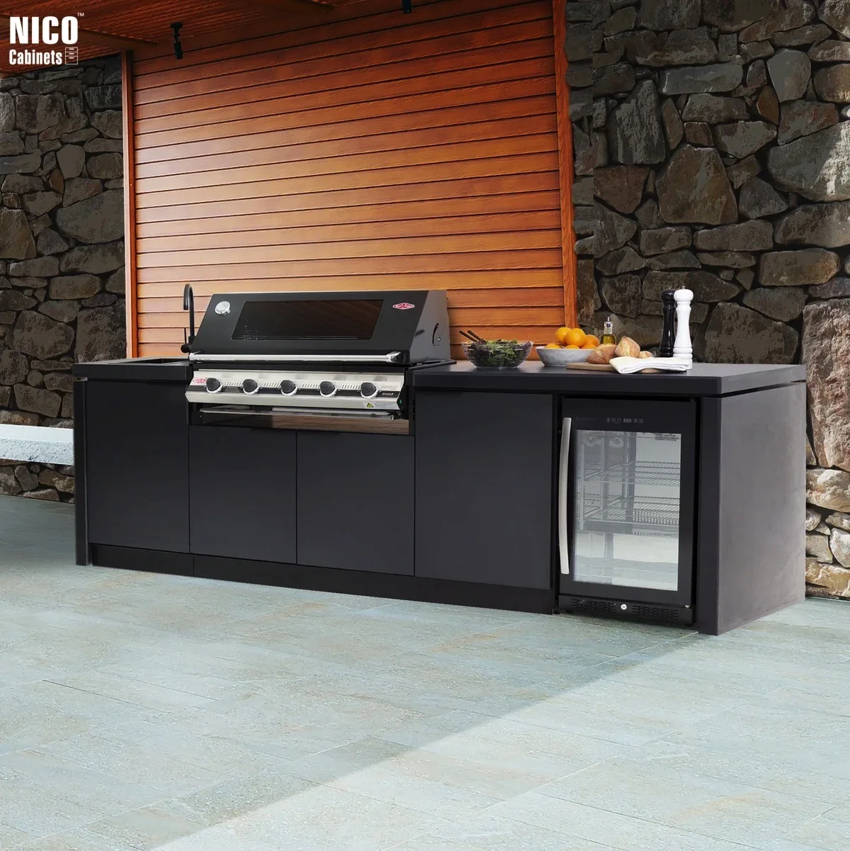 NICOCABINET Modular 304 Stainless Steel BBQ Manufacturer Storage Free  Standing Outdoor Kitchen Cabinet With Gas Grill