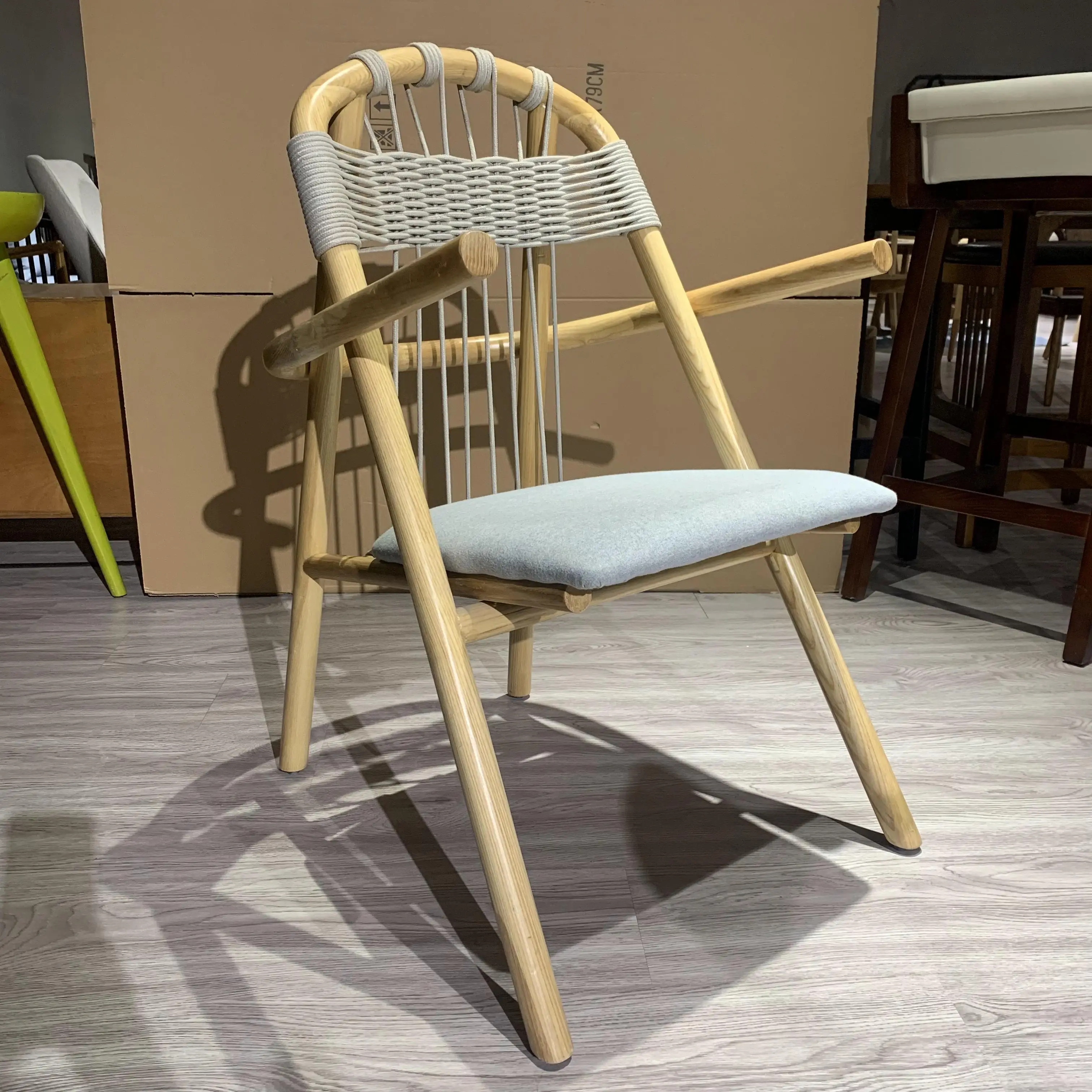 Wabi-sabi Solid Wood Rope Woven Home Balcony Ash Wood Chair