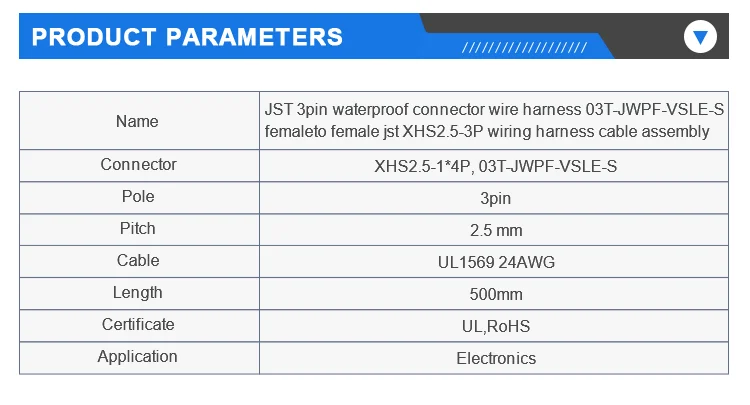 JST 3pin Waterproof Connector Wire Harness 03T-JWPF-VSLE-S Female to Female Jst XHS2.5-3P Wiring Harness Cable Assembly
