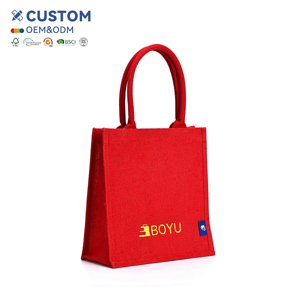 Hot Selling Custom Logo Jute Tote Bag with Rope Handle Wholesale Cheap Burlap Shopping Bag