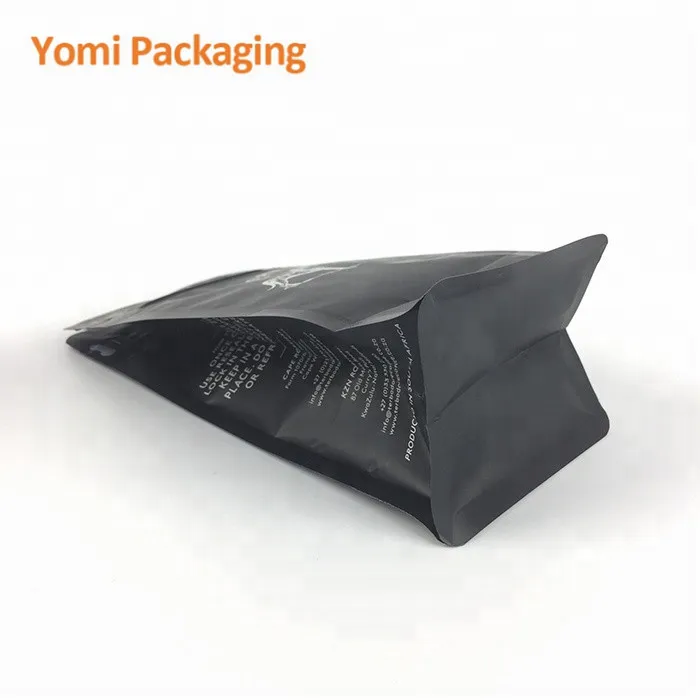 Digital Printing Free Sample Recyclable Flat BottomMatte Black Foil Coffee Bean Zipper Packaging Bags With Valve