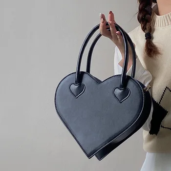 Fashion black heart shape leather purses stylish leather handbags women hand bags