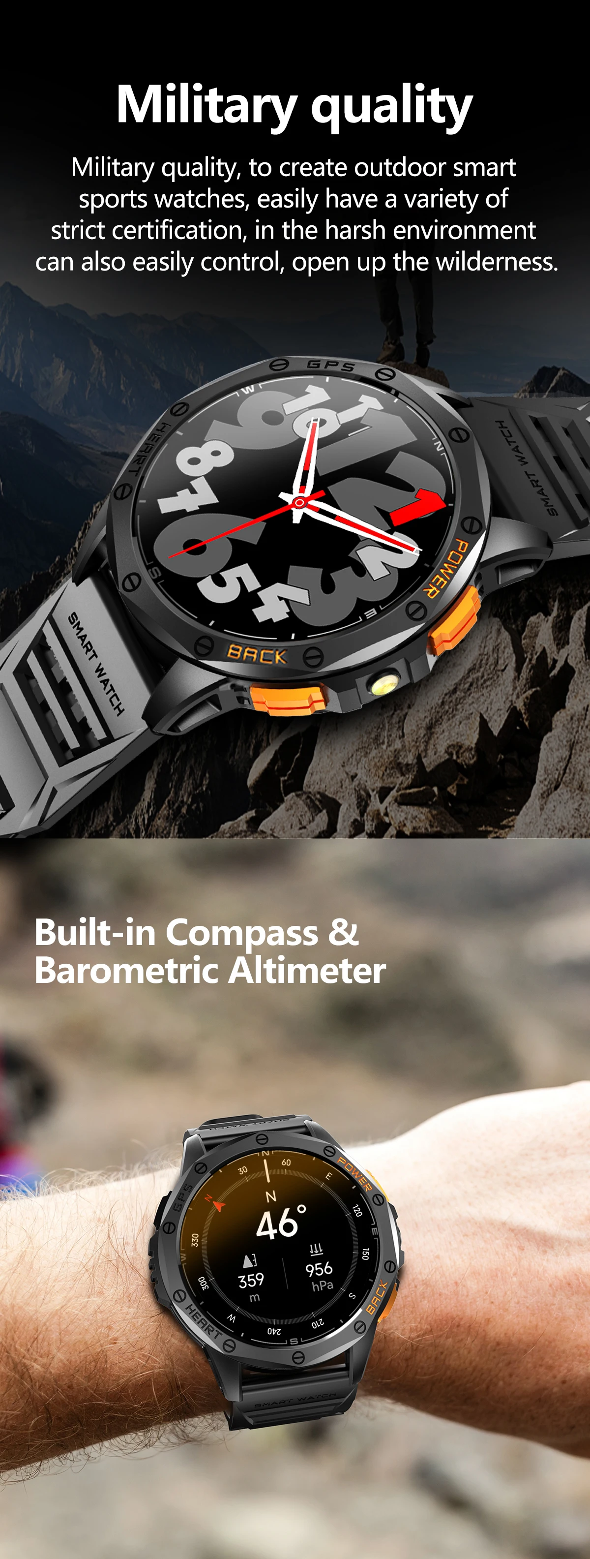 GPS Compass WristWatch K67 1.43-inch AMOLED Super Large Screen With LED Flashlight Health Monitoring Outdoor Sports Smart Watch