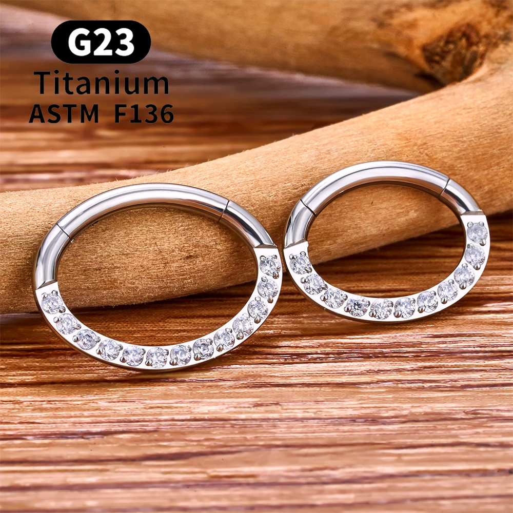 16g Septum Clicker Ring - Hinged Segment Nose Hoop, CZ Cartilage Tragus Earring - Silver
