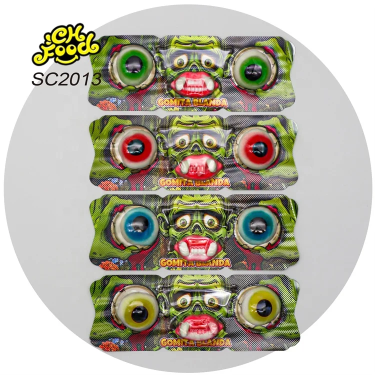 Halal 2in1 Eyes Tooth Shape Halloween and Easter Fruit Flavor Sour Sweet Soft Chewy Gummy Candies Wholesale OEM Factory